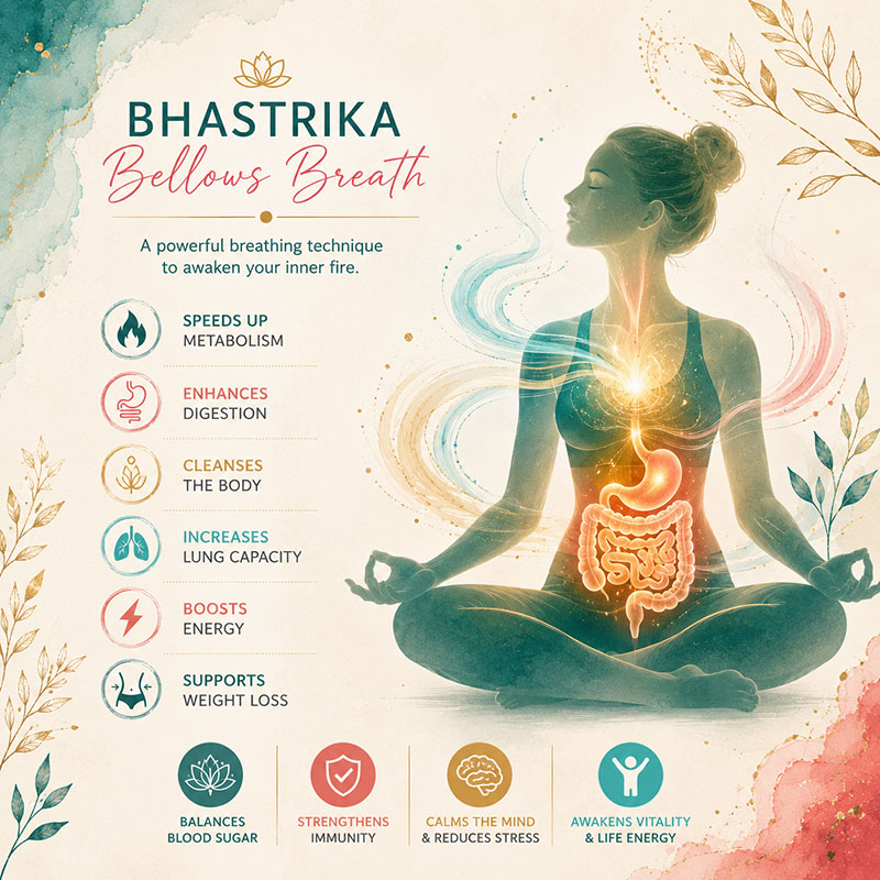 Bhastrika breathing supporting vitality digestion and metabolic activation