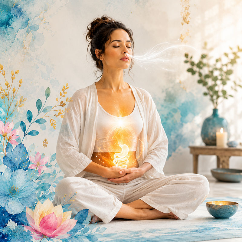 Kapalabhati breathing associated with energy, abdominal movement and digestive awareness