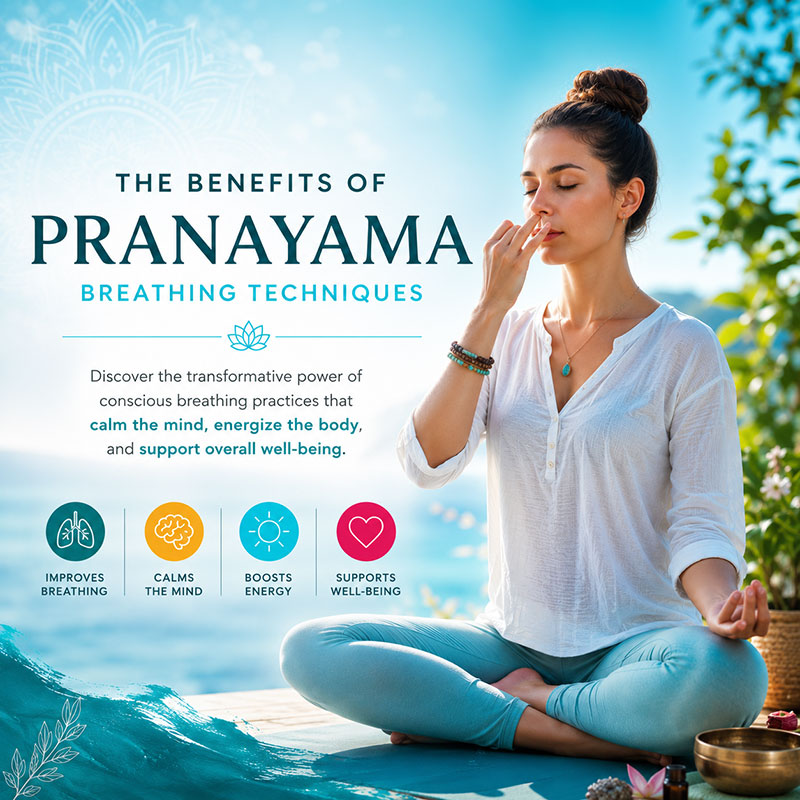 Conscious nasal breathing and pranayama techniques for physical and mental wellbeing